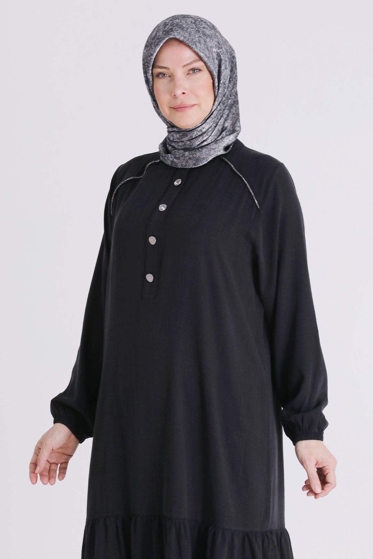 Büyük Beden Tesettür Elbise 7525 Siyah
