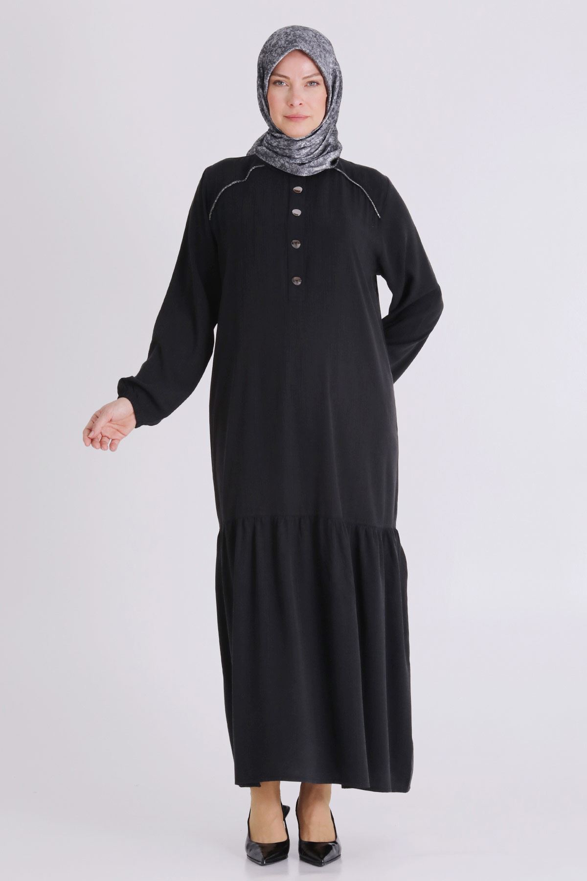 Büyük Beden Tesettür Elbise 7525 Siyah