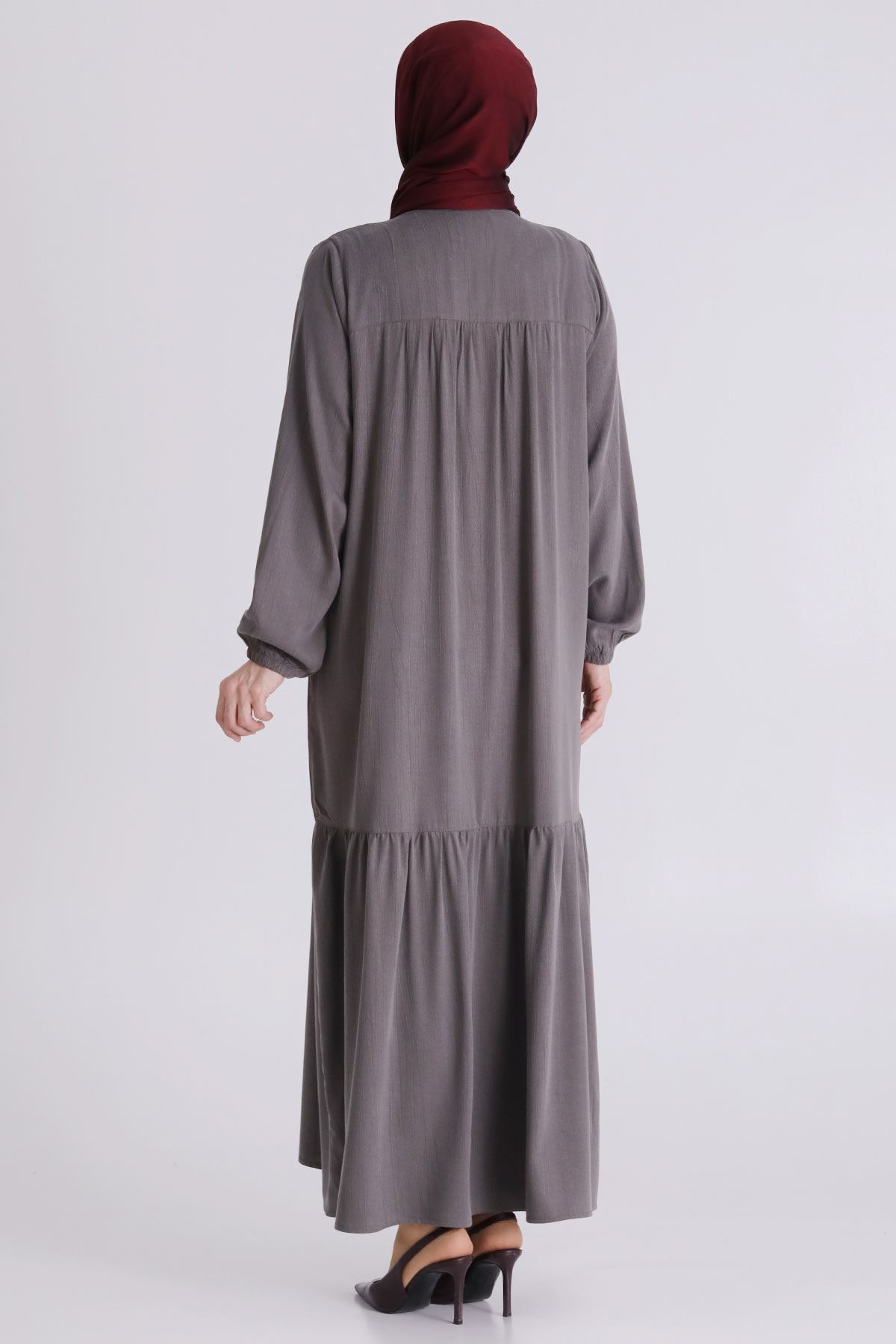 Büyük Beden Tesettür Elbise 7525 Duman Gri