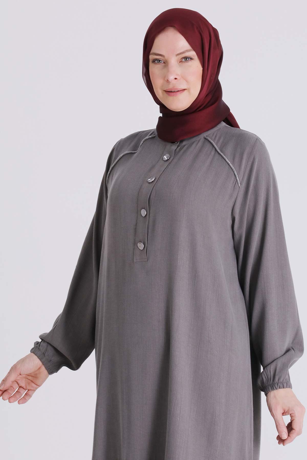 Büyük Beden Tesettür Elbise 7525 Duman Gri