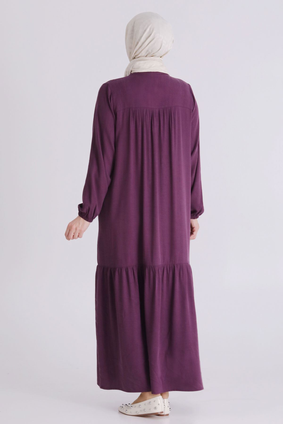Büyük Beden Tesettür Elbise 7525 Vişne