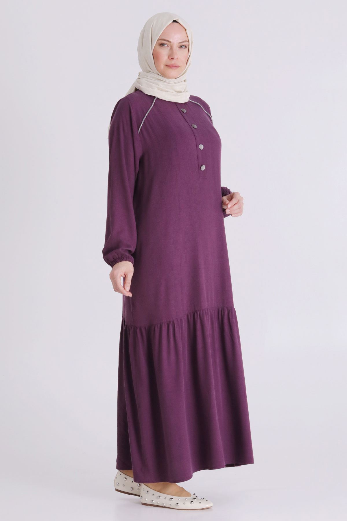 Büyük Beden Tesettür Elbise 7525 Vişne