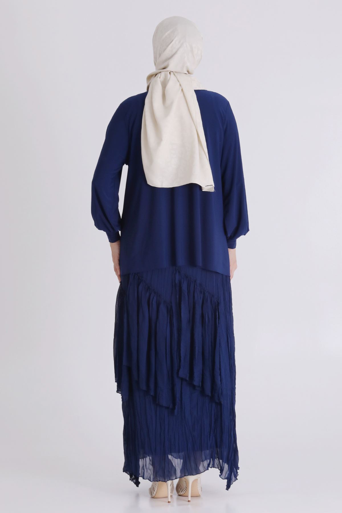 Büyük Beden Tesettür Etekli Takım 3802 İndigo