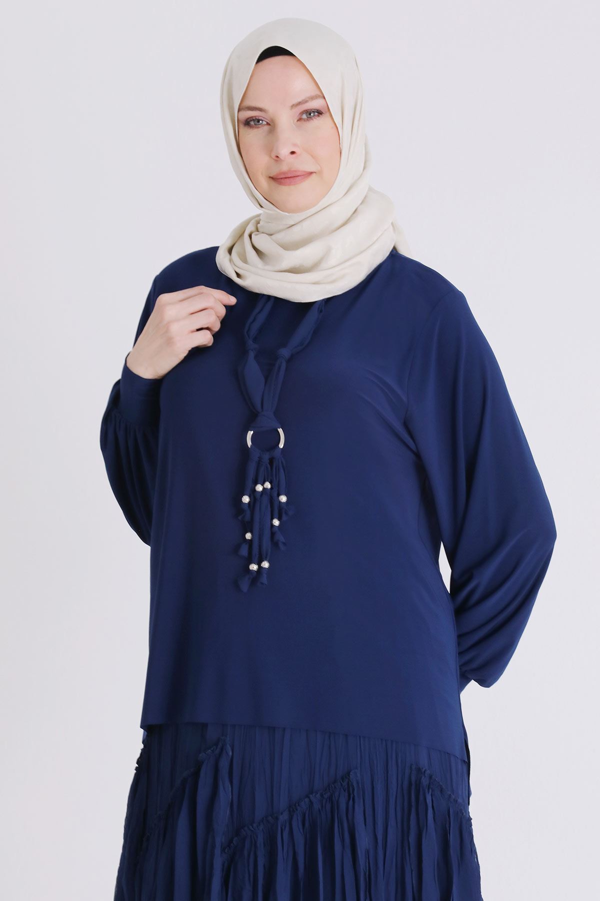 Büyük Beden Tesettür Etekli Takım 3802 İndigo