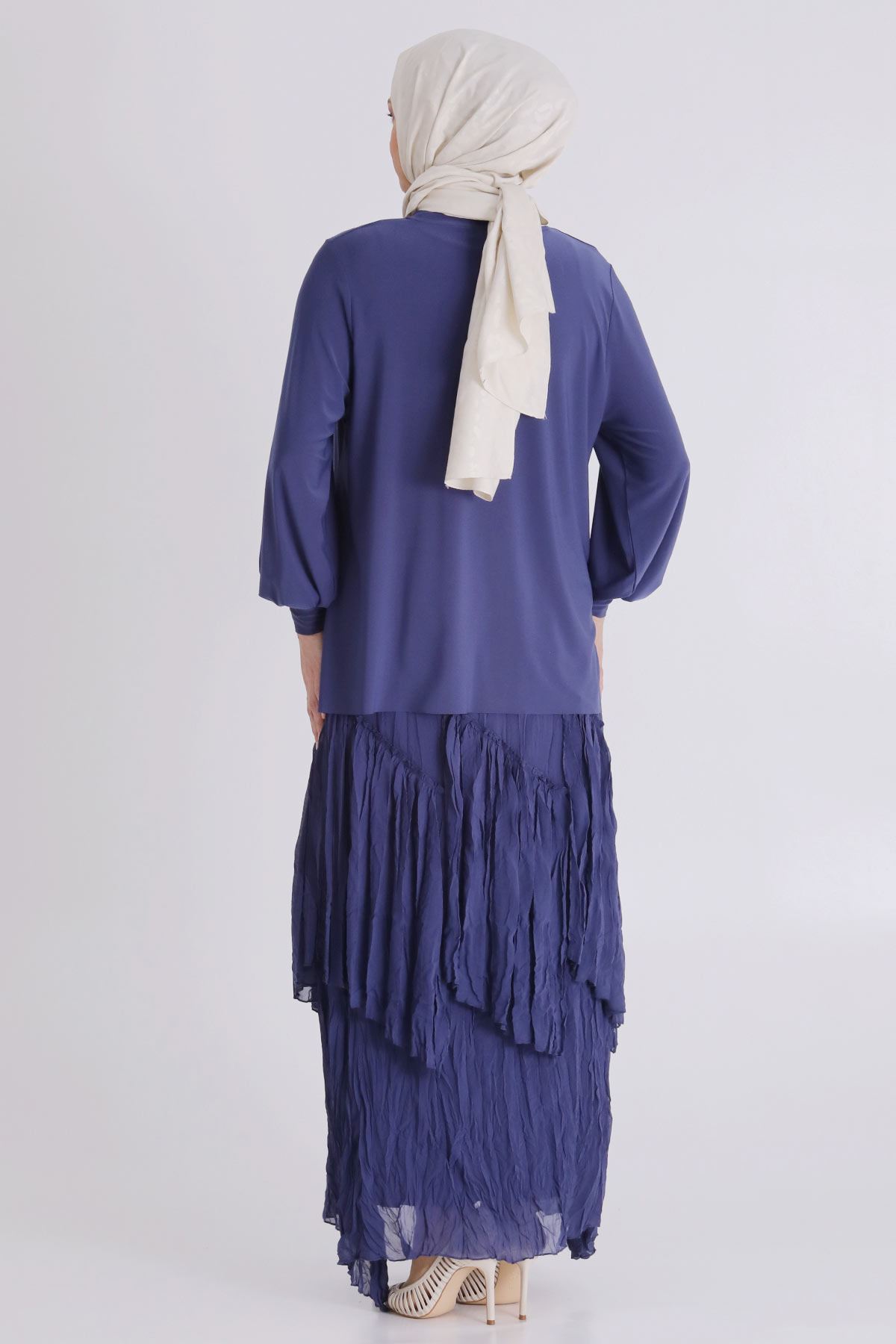 Büyük Beden Tesettür Etekli Takım 3802 Morcivert