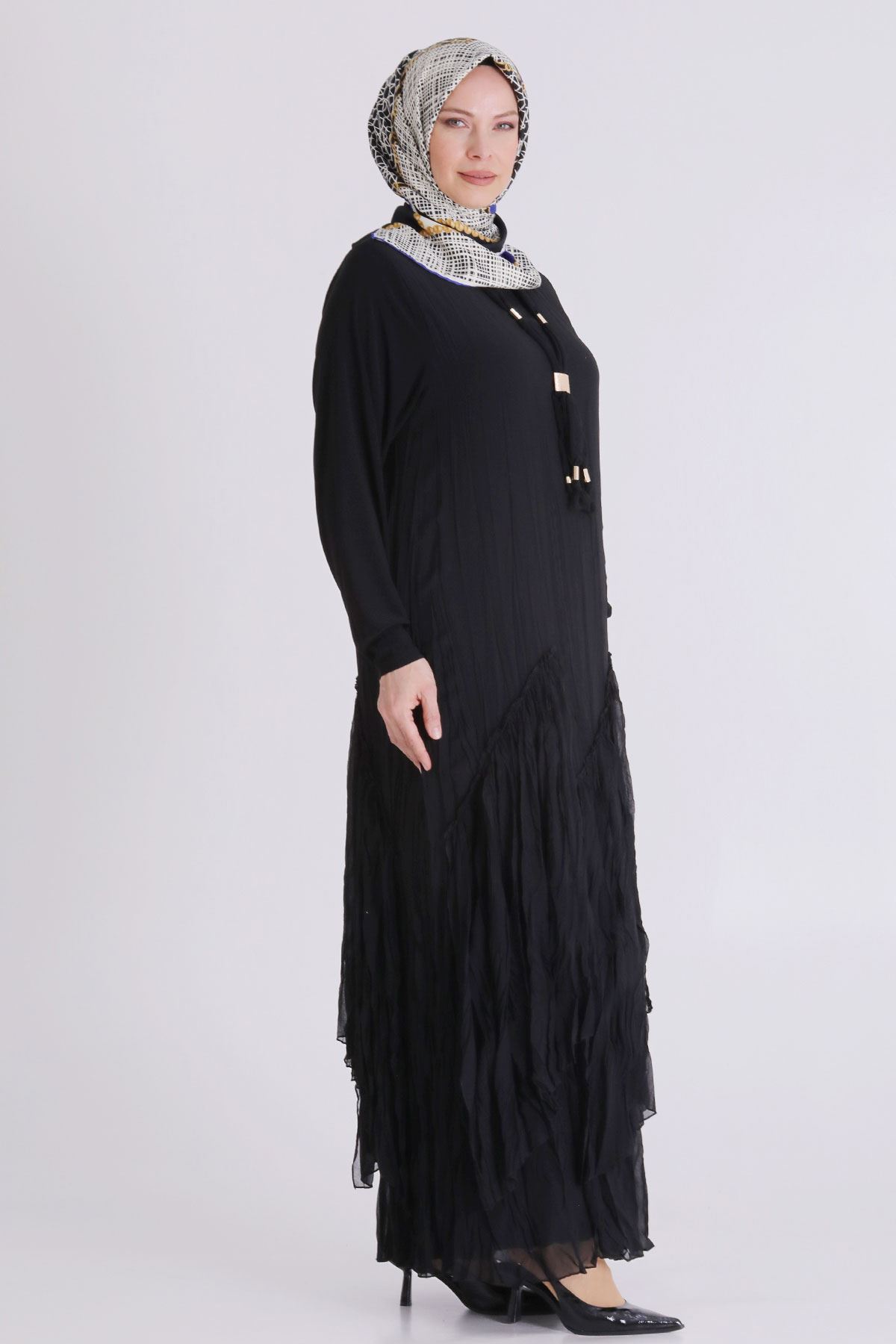 Büyük Beden Tesettür Elbise 7526 Siyah