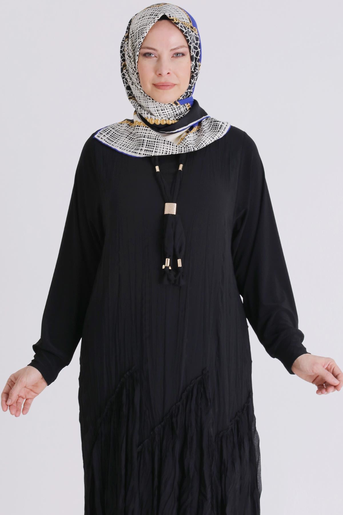 Büyük Beden Tesettür Elbise 7526 Siyah