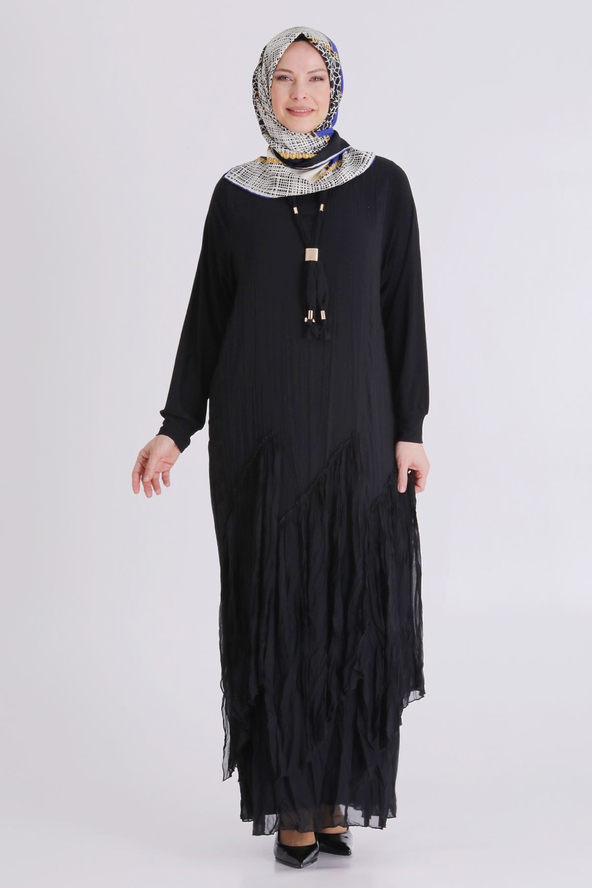 Büyük Beden Tesettür Elbise 7526 Siyah