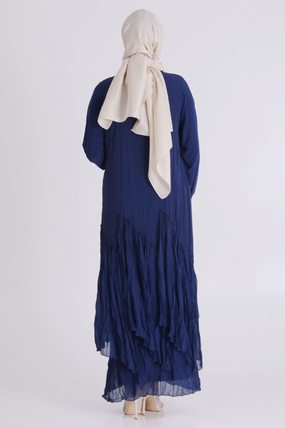 Büyük Beden Tesettür Elbise 7526 İndigo