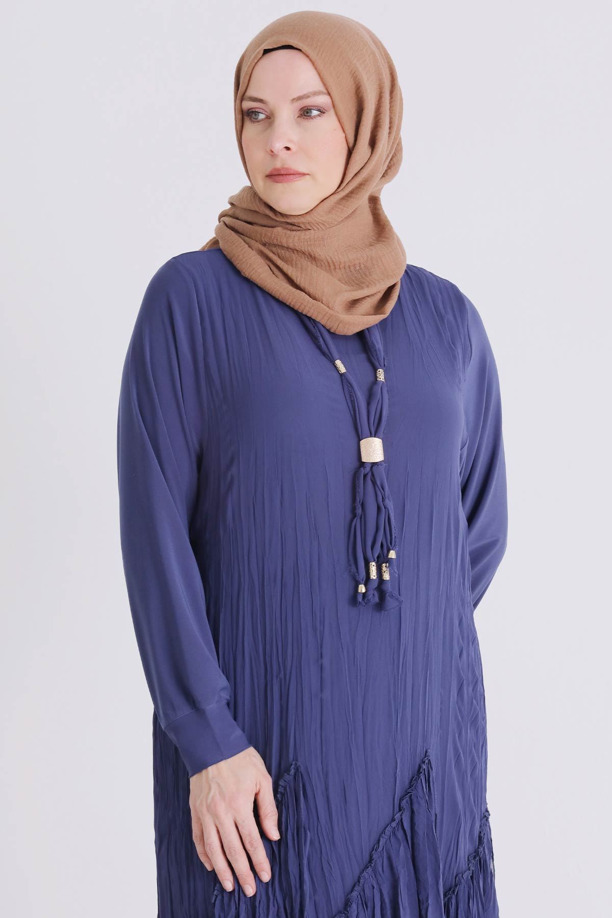 Büyük Beden Tesettür Elbise 7526 Morcivert