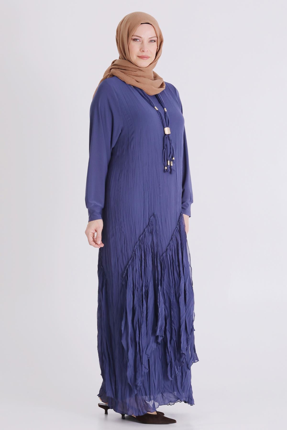 Büyük Beden Tesettür Elbise 7526 Morcivert