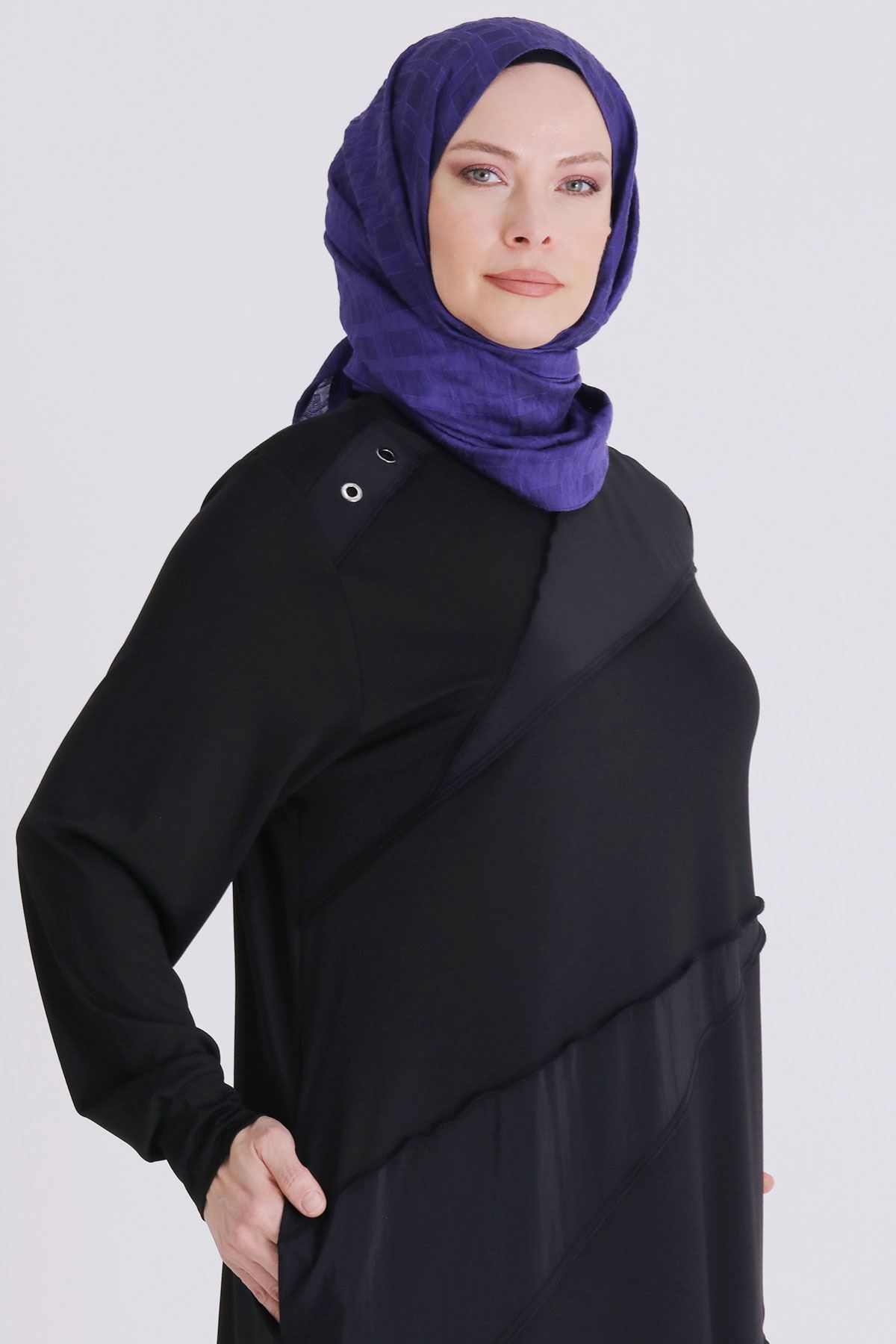 Büyük Beden Tesettür Elbise 7527 Siyah