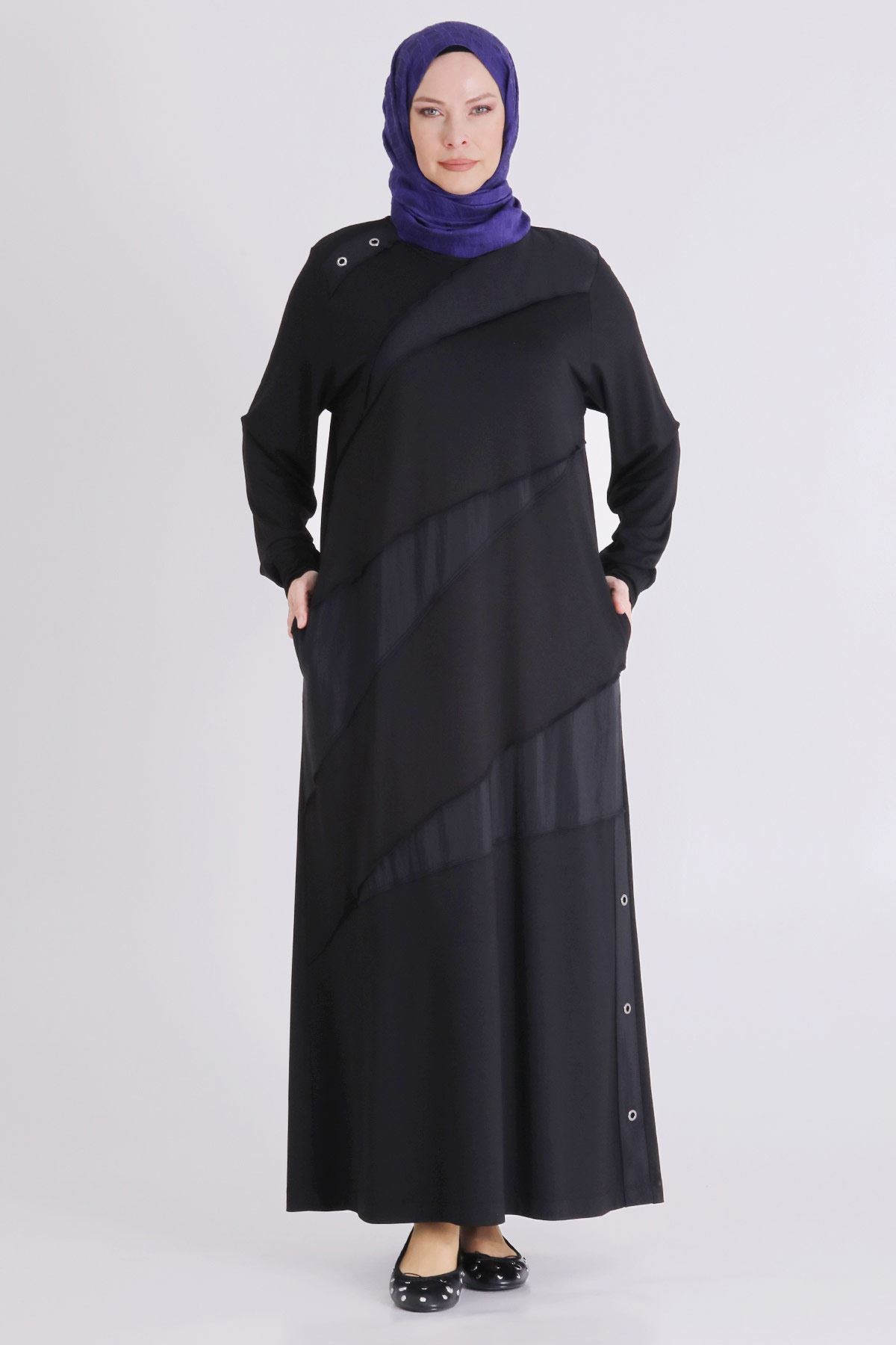 Büyük Beden Tesettür Elbise 7527 Siyah