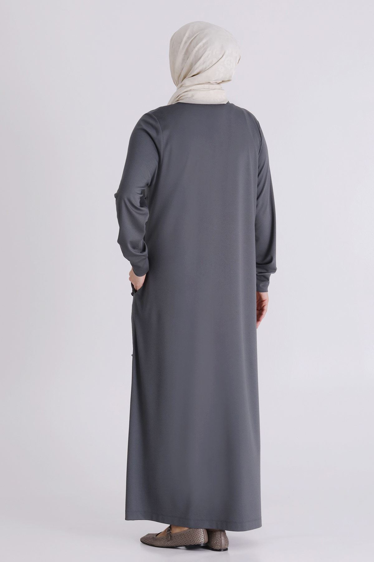 Büyük Beden Tesettür Elbise 7527 Kül Rengi