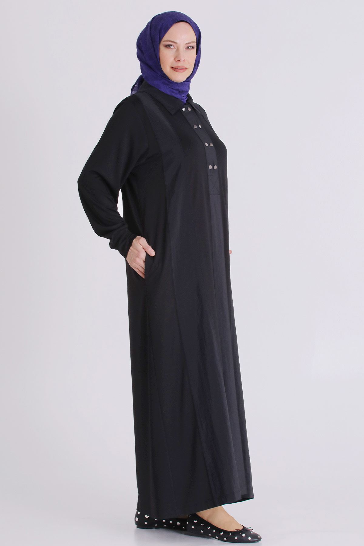 Büyük Beden Tesettür Elbise 7528 Siyah