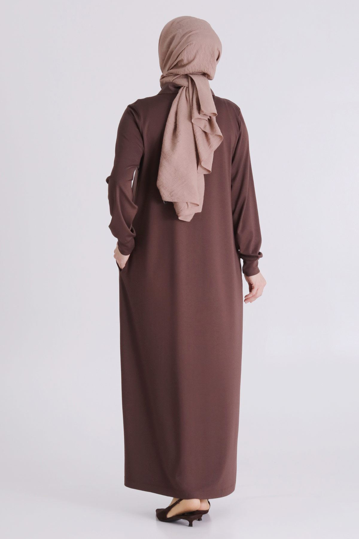 Büyük Beden Tesettür Elbise 7528 Kahve