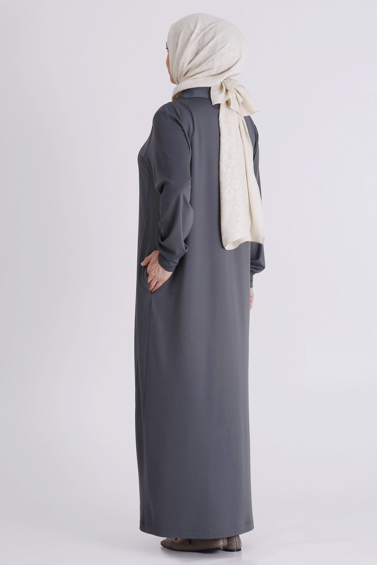 Büyük Beden Tesettür Elbise 7528 Kül Rengi
