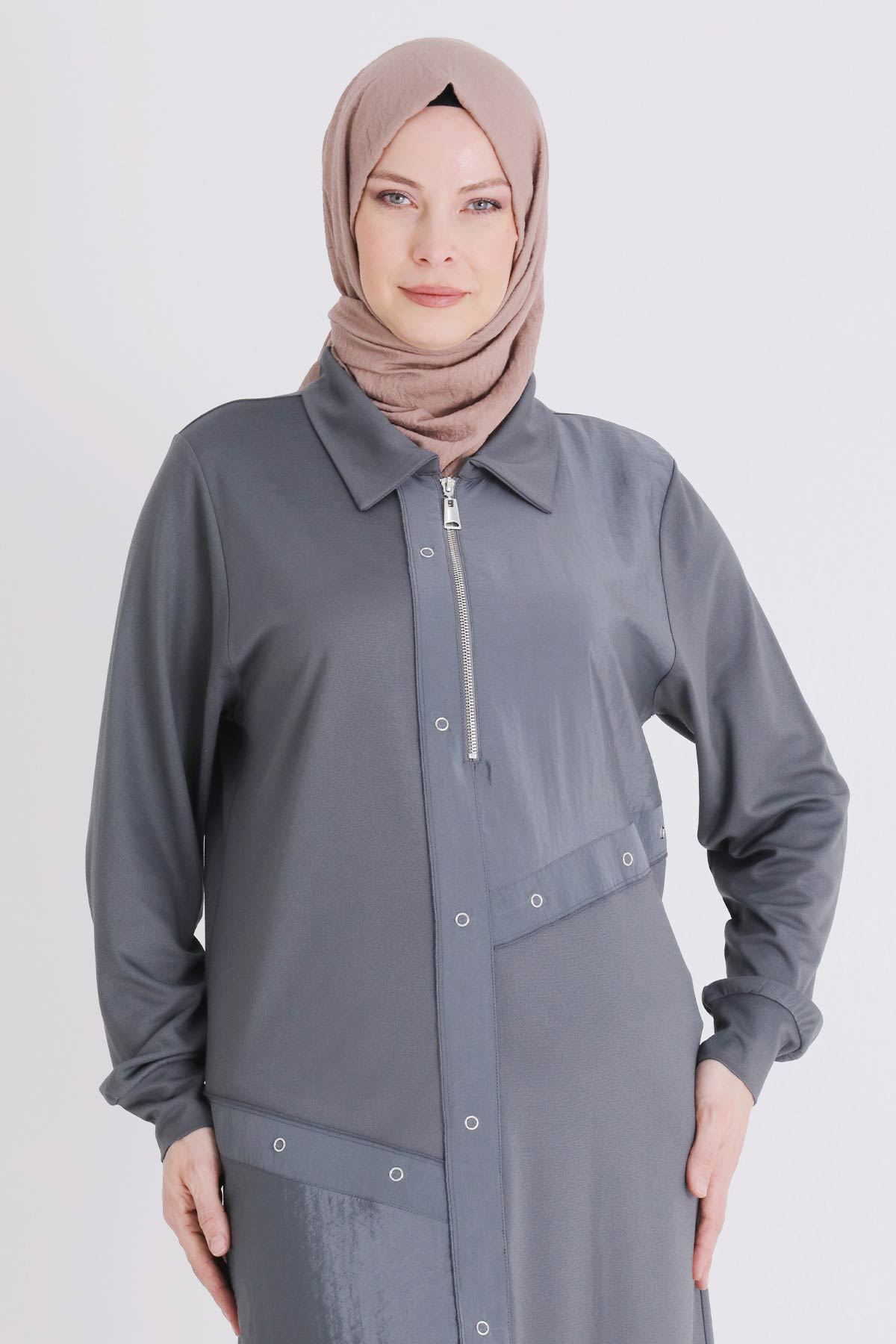 Büyük Beden Tesettür Tunik 2071 Kül Rengi