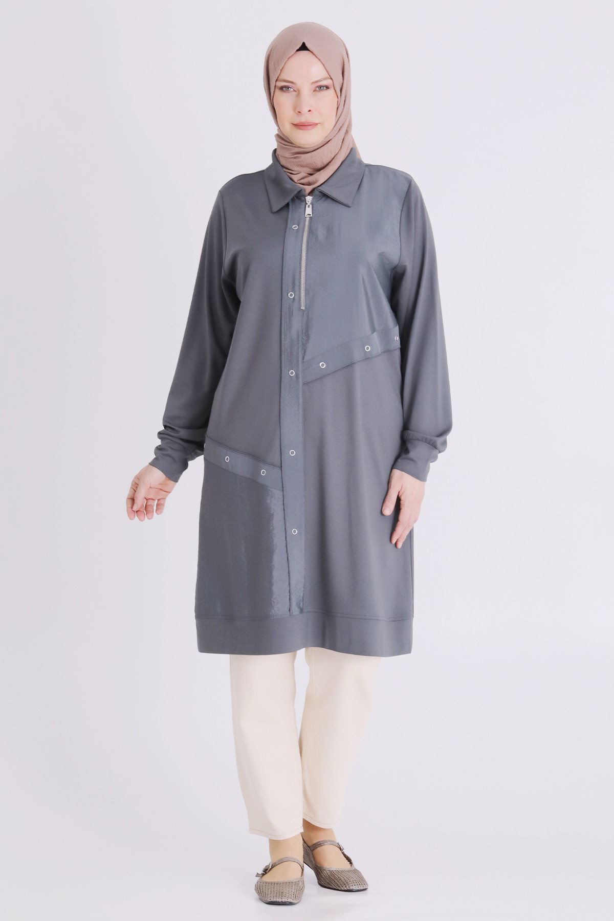 Büyük Beden Tesettür Tunik 2071 Kül Rengi
