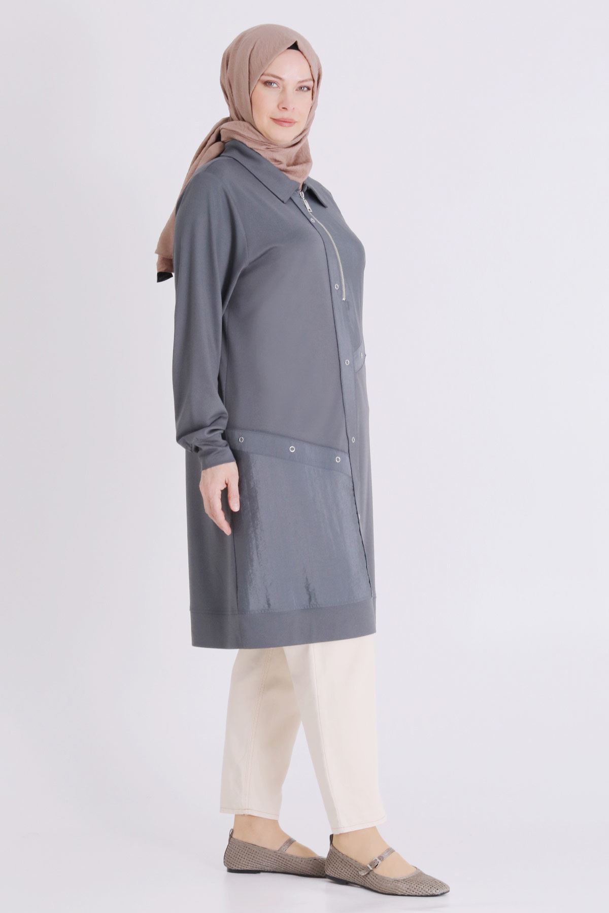 Büyük Beden Tesettür Tunik 2071 Kül Rengi