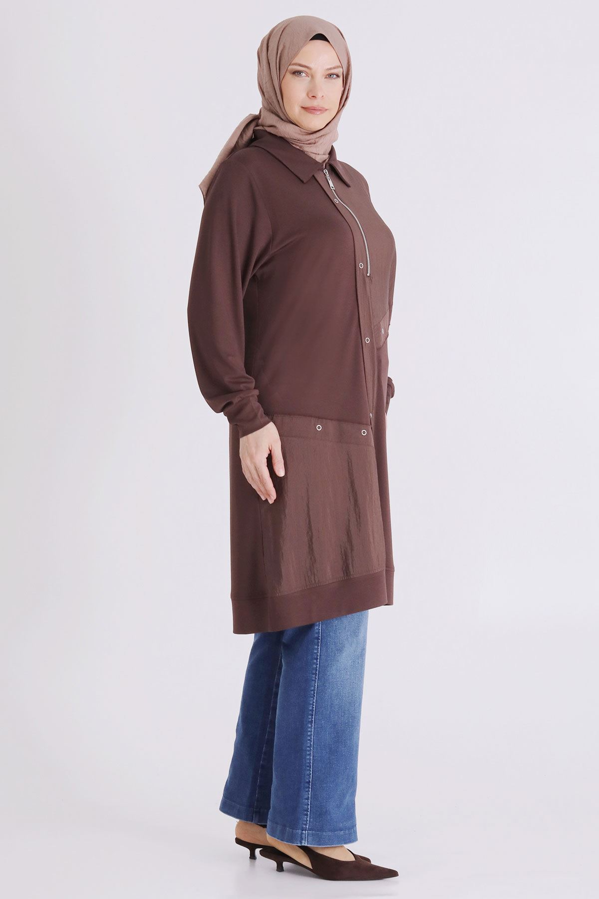 Büyük Beden Tesettür Tunik 2071 Kahve