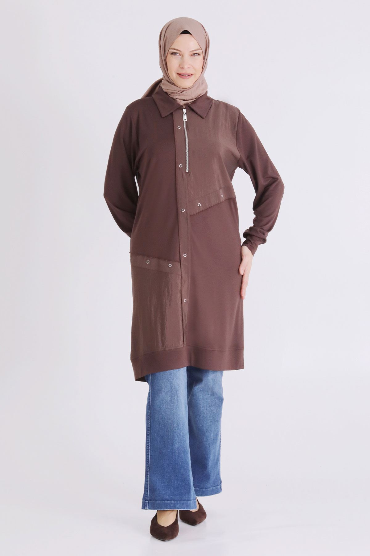 Büyük Beden Tesettür Tunik 2071 Kahve