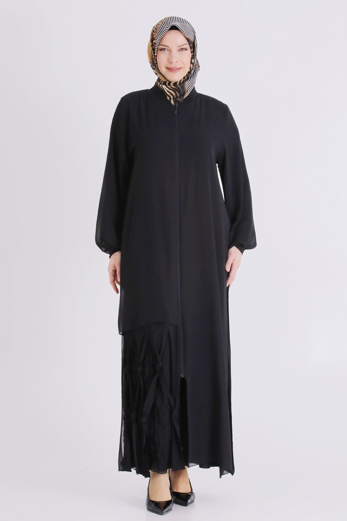 Büyük Beden Tesettür Ferace 2830 Siyah