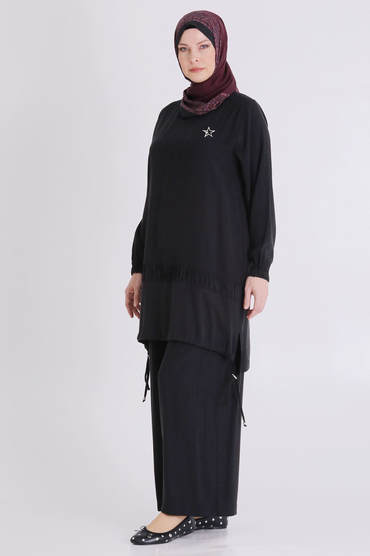 Büyük Beden Tesettür Pantolonlu Takım 3556 Siyah