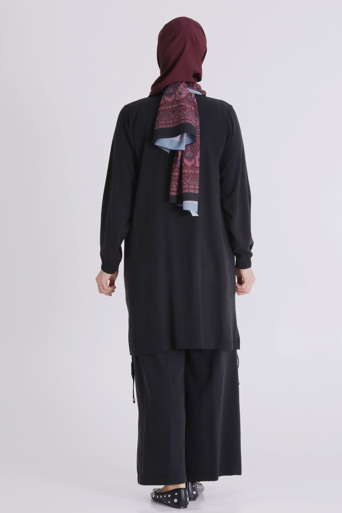 Büyük Beden Tesettür Pantolonlu Takım 3556 Siyah