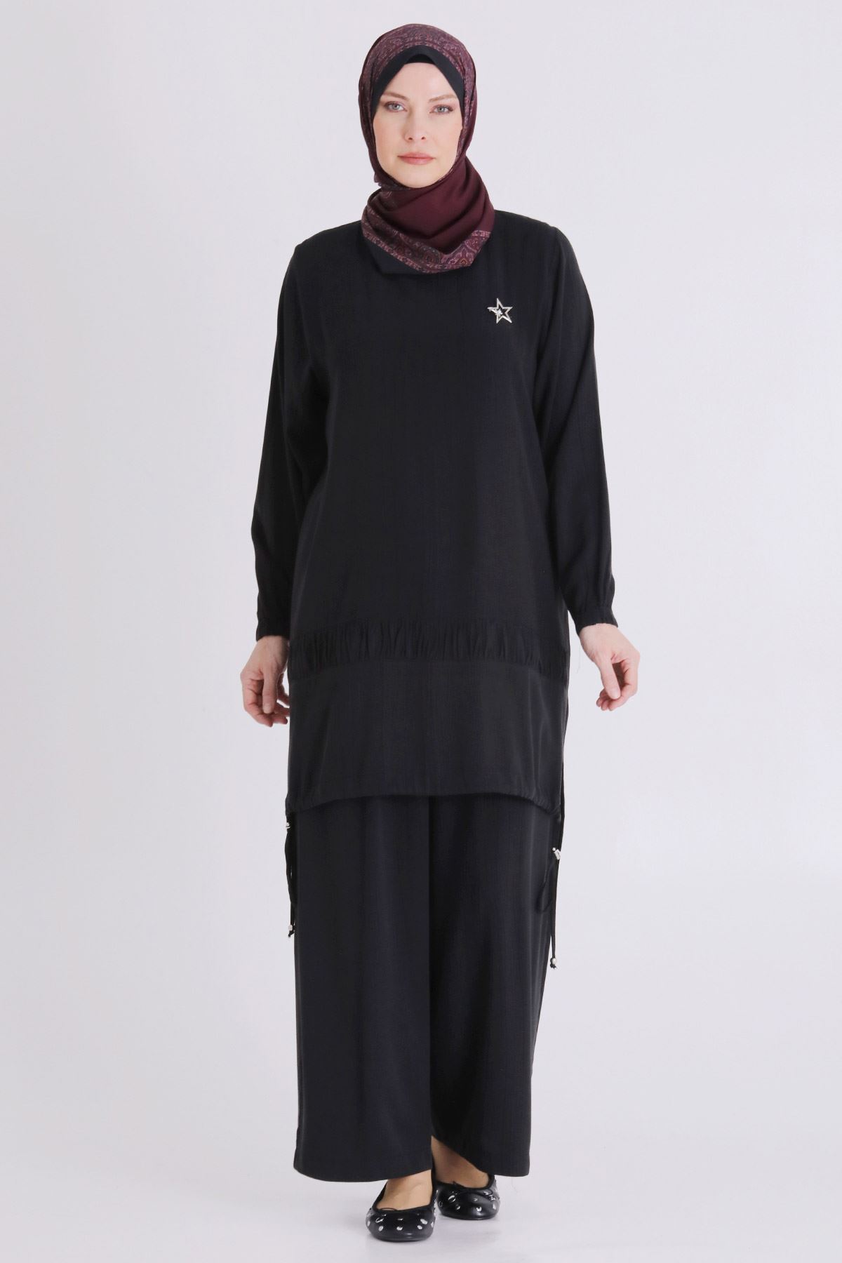 Büyük Beden Tesettür Pantolonlu Takım 3556 Siyah