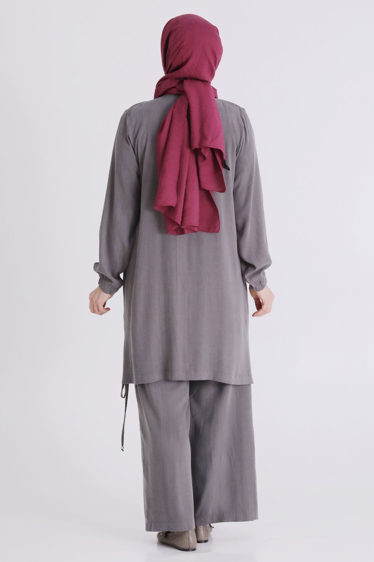 Büyük Beden Tesettür Pantolonlu Takım 3556 Duman Gri