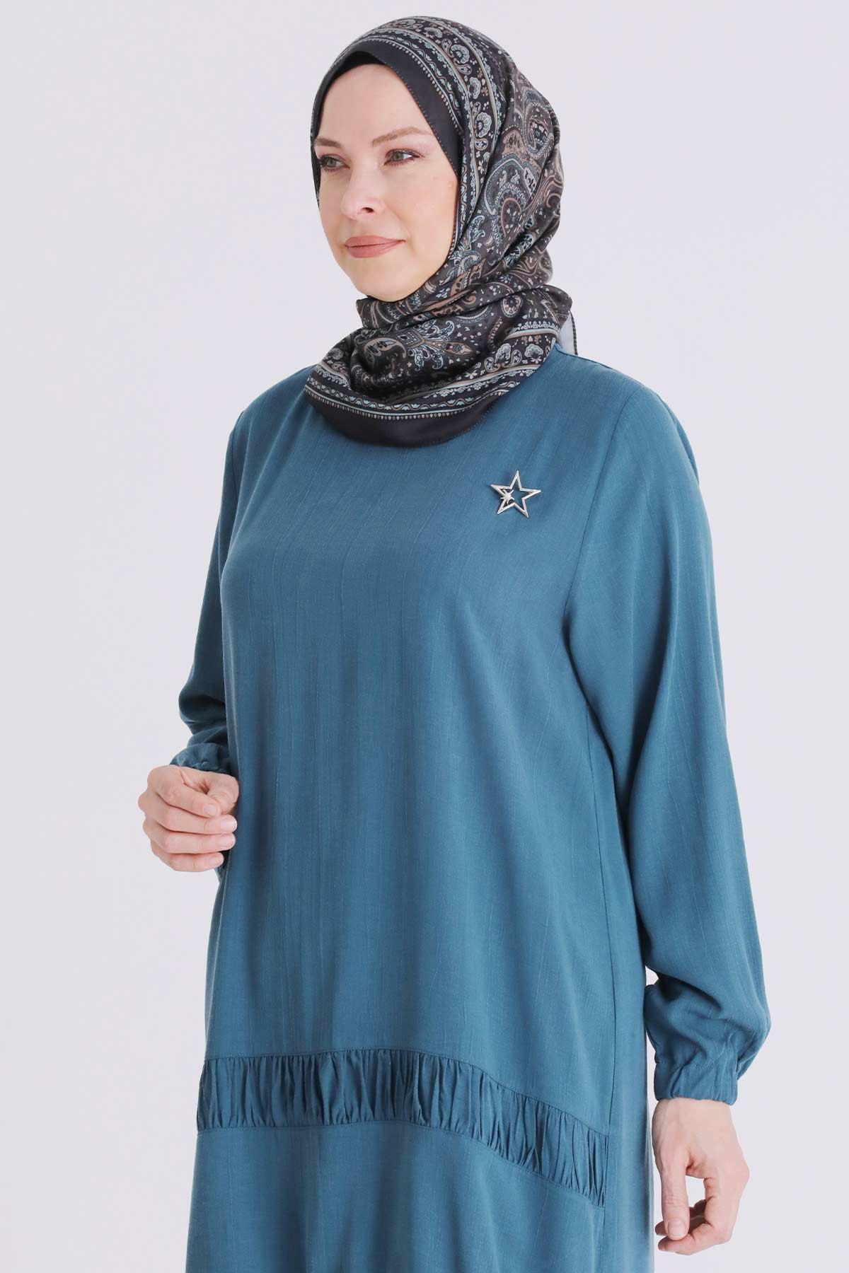 Büyük Beden Tesettür Pantolonlu Takım 3556 Petrol