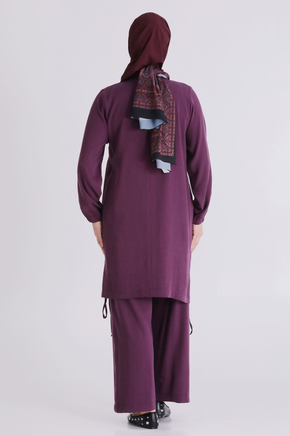 Büyük Beden Tesettür Pantolonlu Takım 3556 Vişne