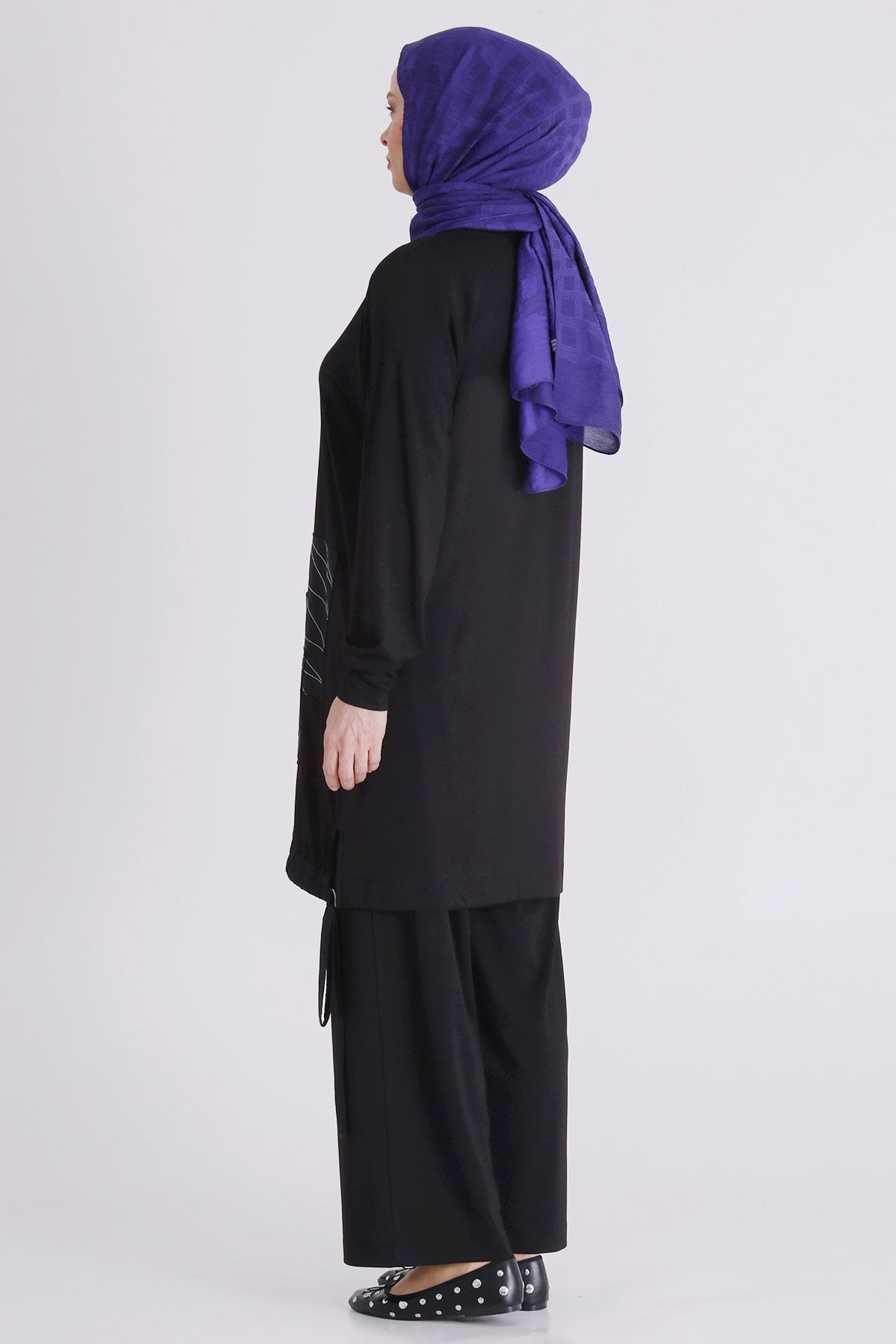Büyük Beden Tesettür Pantolonlu Takım 3557 Siyah