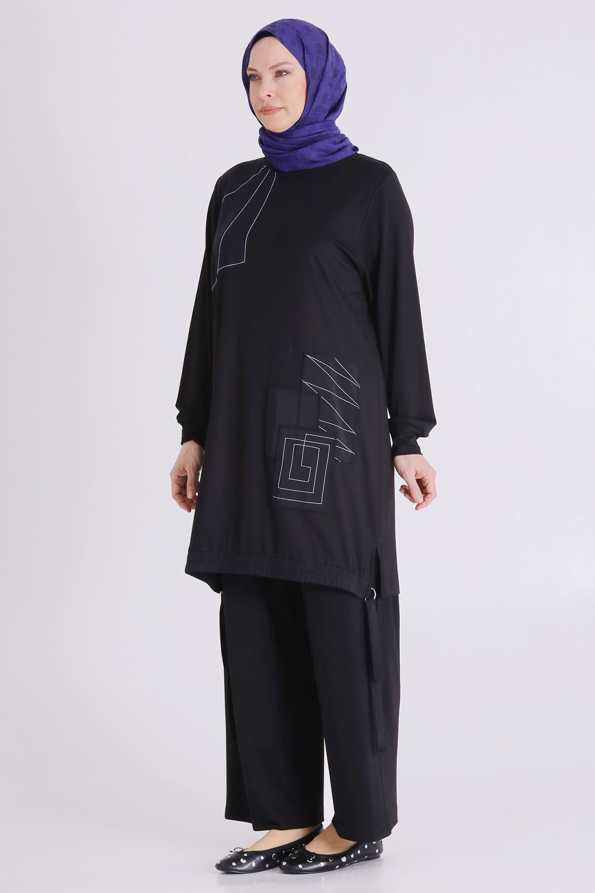 Büyük Beden Tesettür Pantolonlu Takım 3557 Siyah