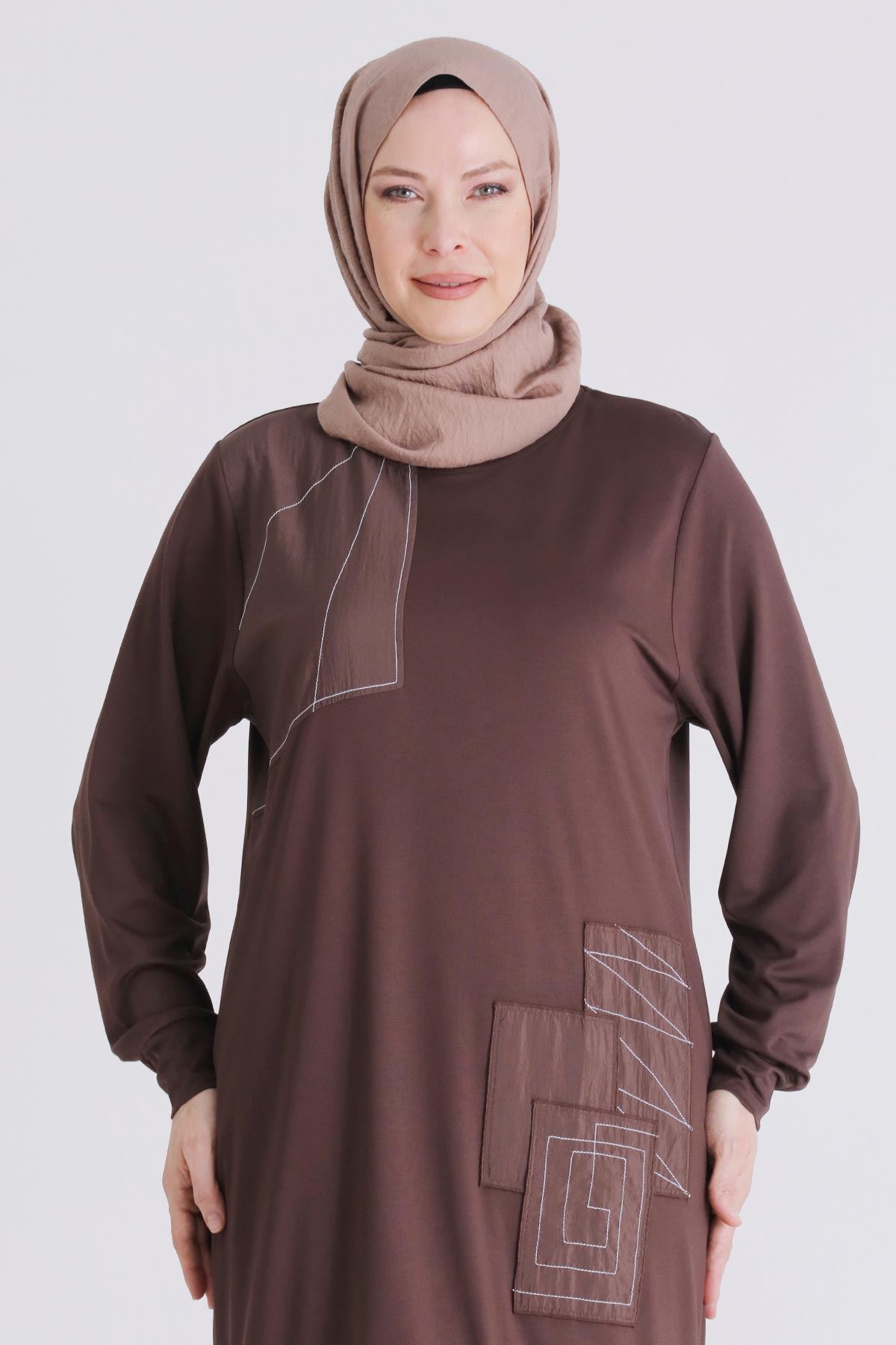 Büyük Beden Tesettür Pantolonlu Takım 3557 Kahve