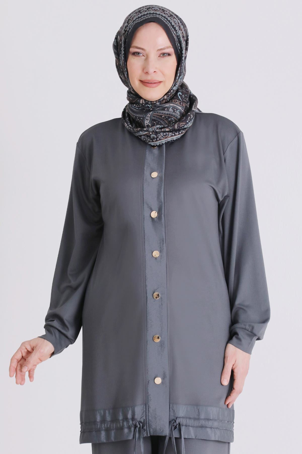 Büyük Beden Tesettür Pantolonlu Takım 3558 Kül Rengi