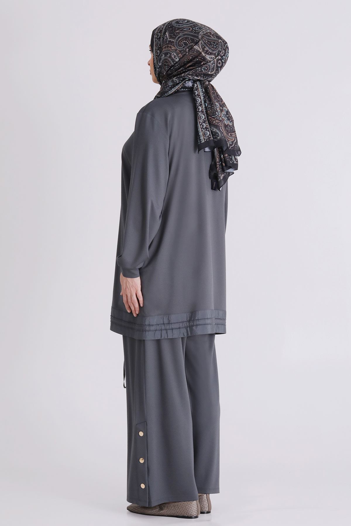 Büyük Beden Tesettür Pantolonlu Takım 3558 Kül Rengi