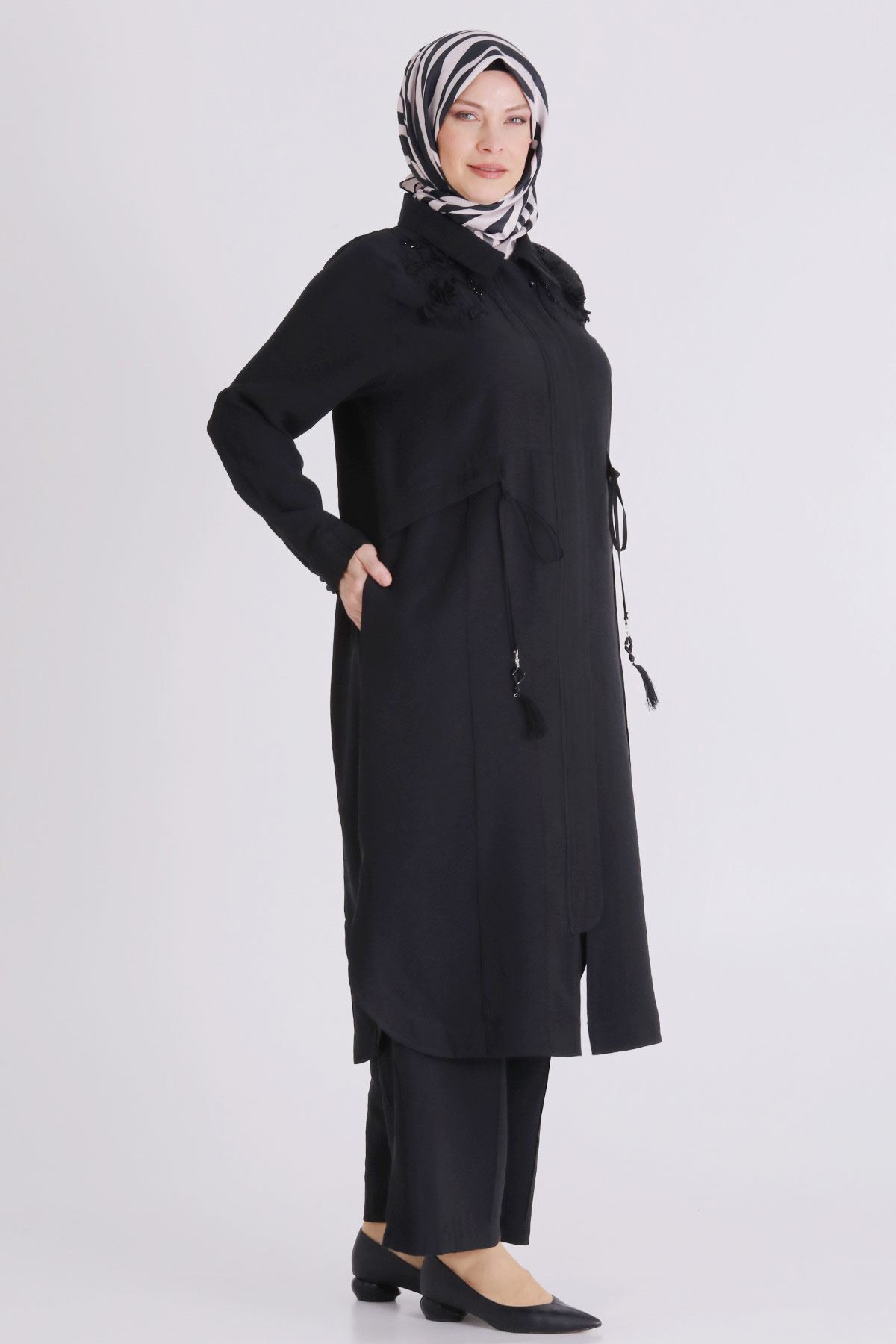 Büyük Beden Tesettür Pantolonlu Takım 35149 Siyah