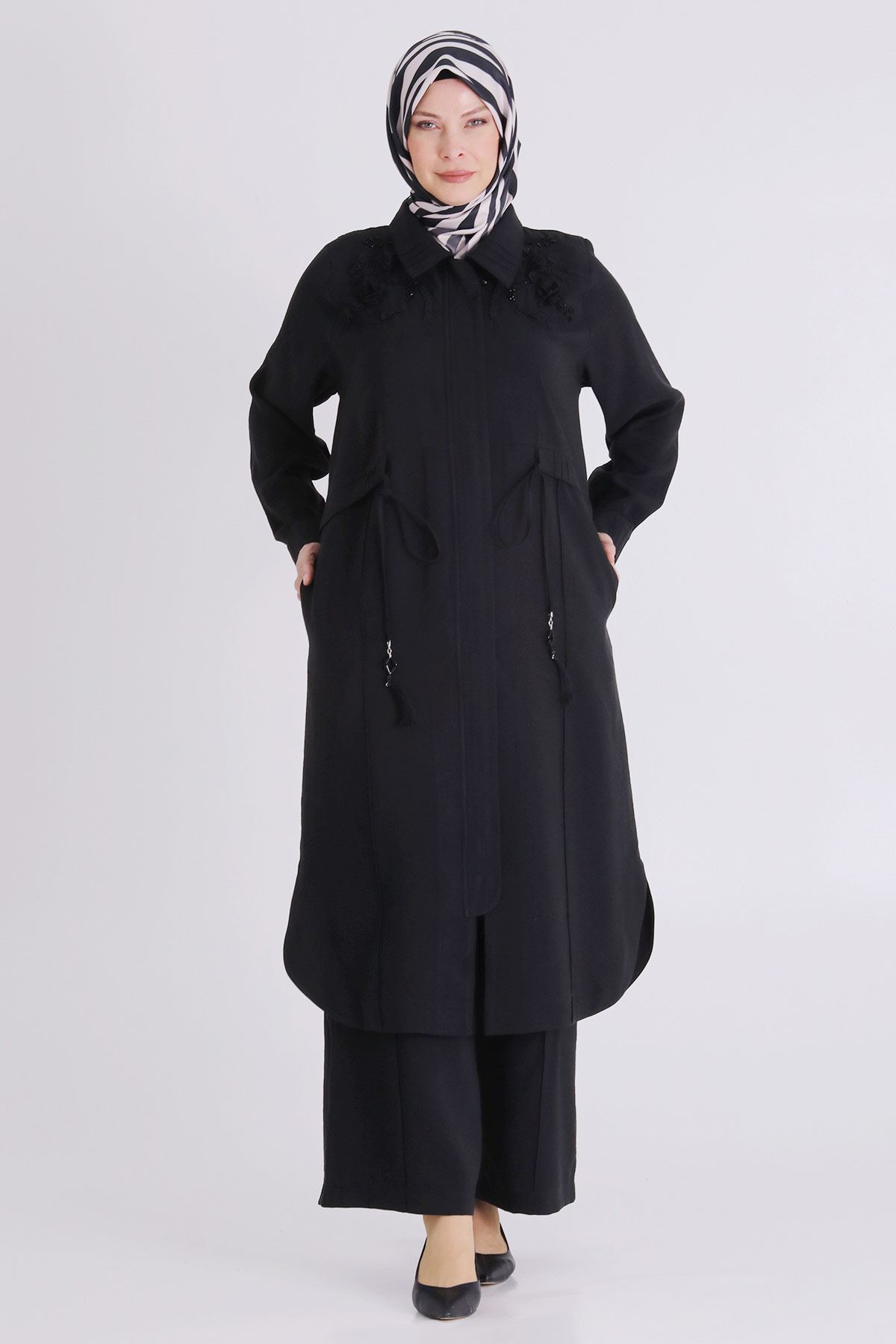 Büyük Beden Tesettür Pantolonlu Takım 35149 Siyah