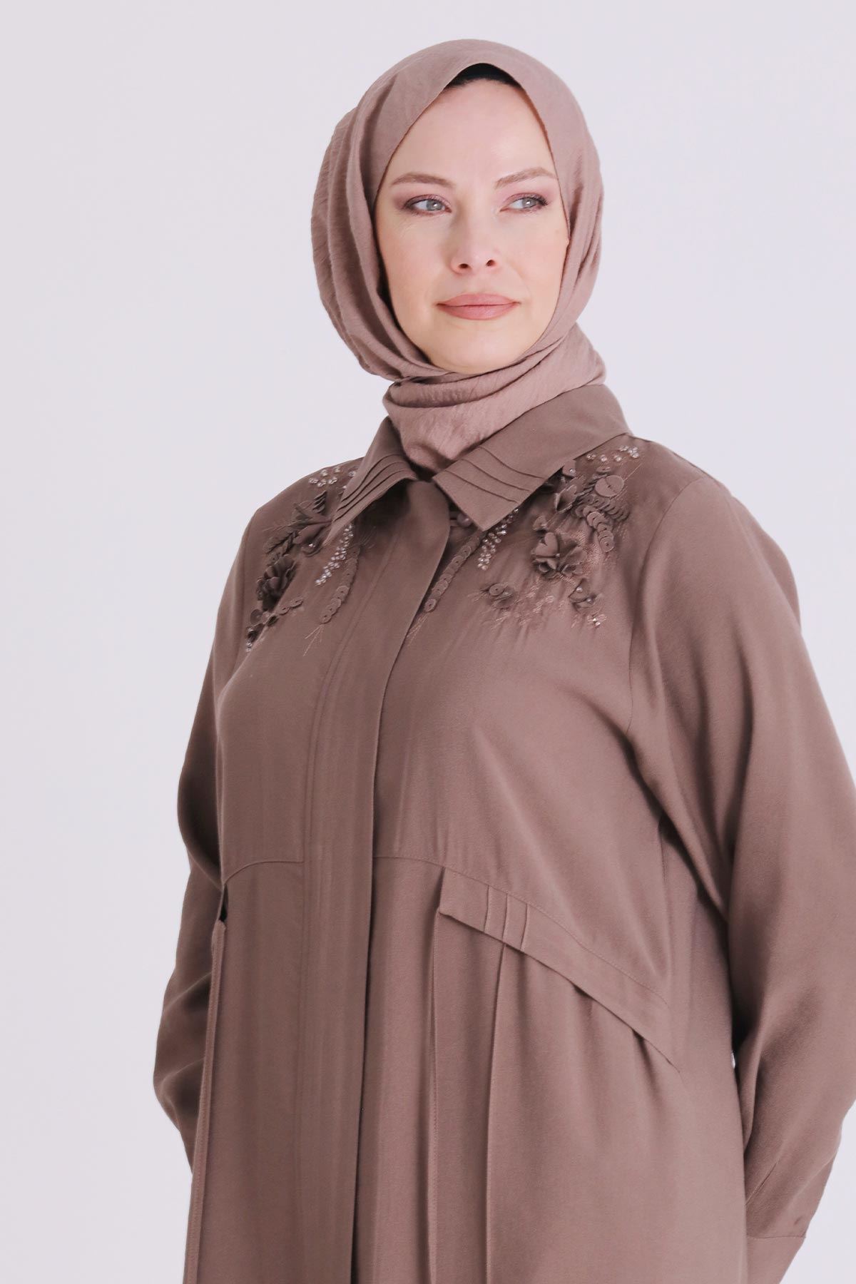 Büyük Beden Tesettür Pantolonlu Takım 35149 Fındık Kabuğu