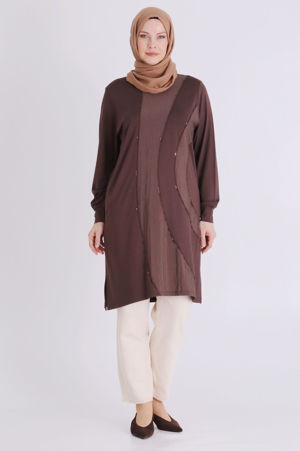 Büyük Beden Tesettür Tunik 2070 Kahve
