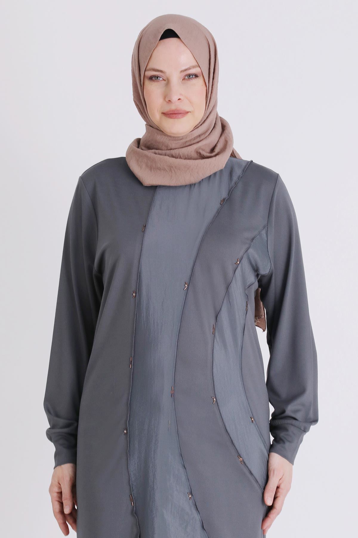 Büyük Beden Tesettür Tunik 2070 Kül Rengi