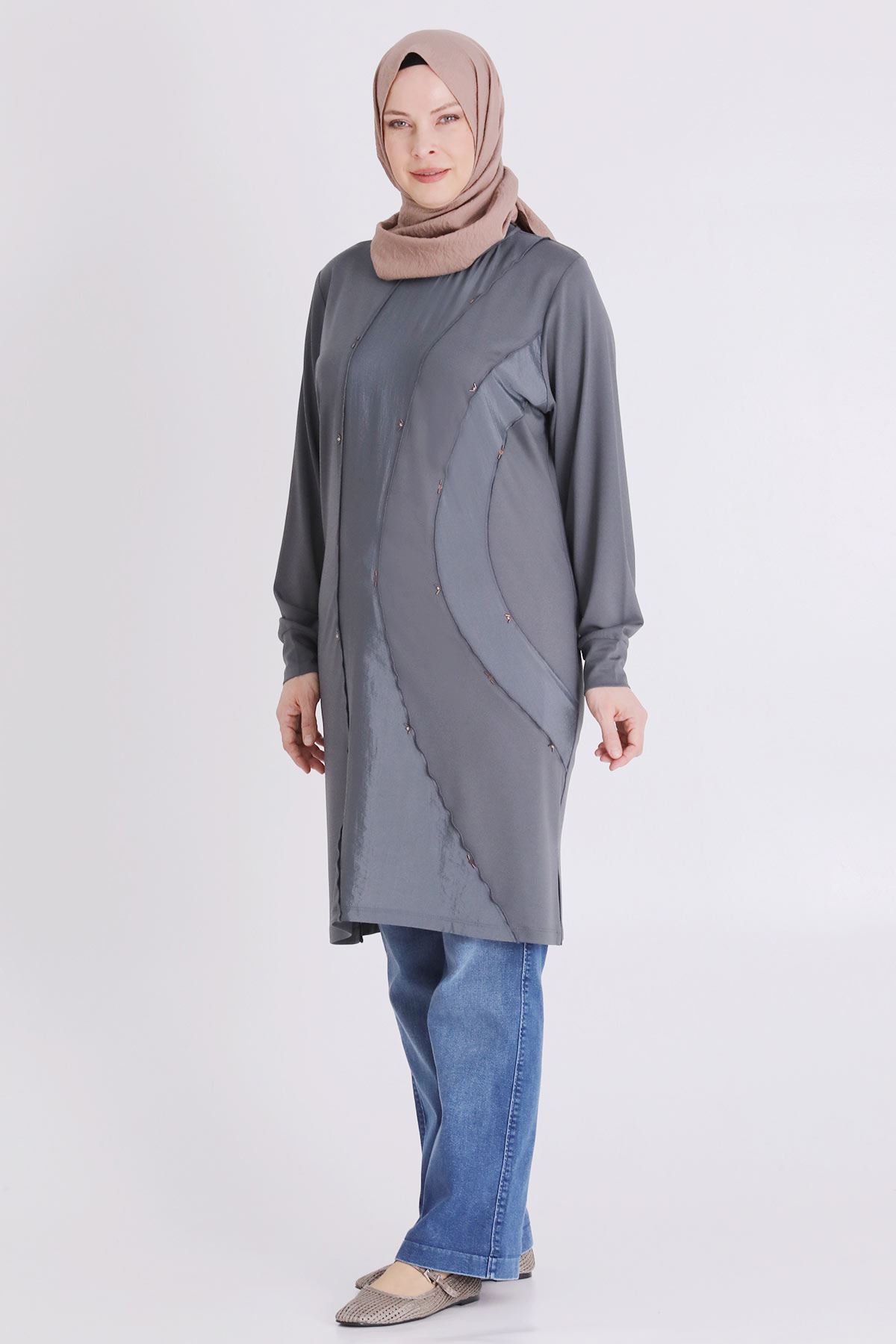 Büyük Beden Tesettür Tunik 2070 Kül Rengi