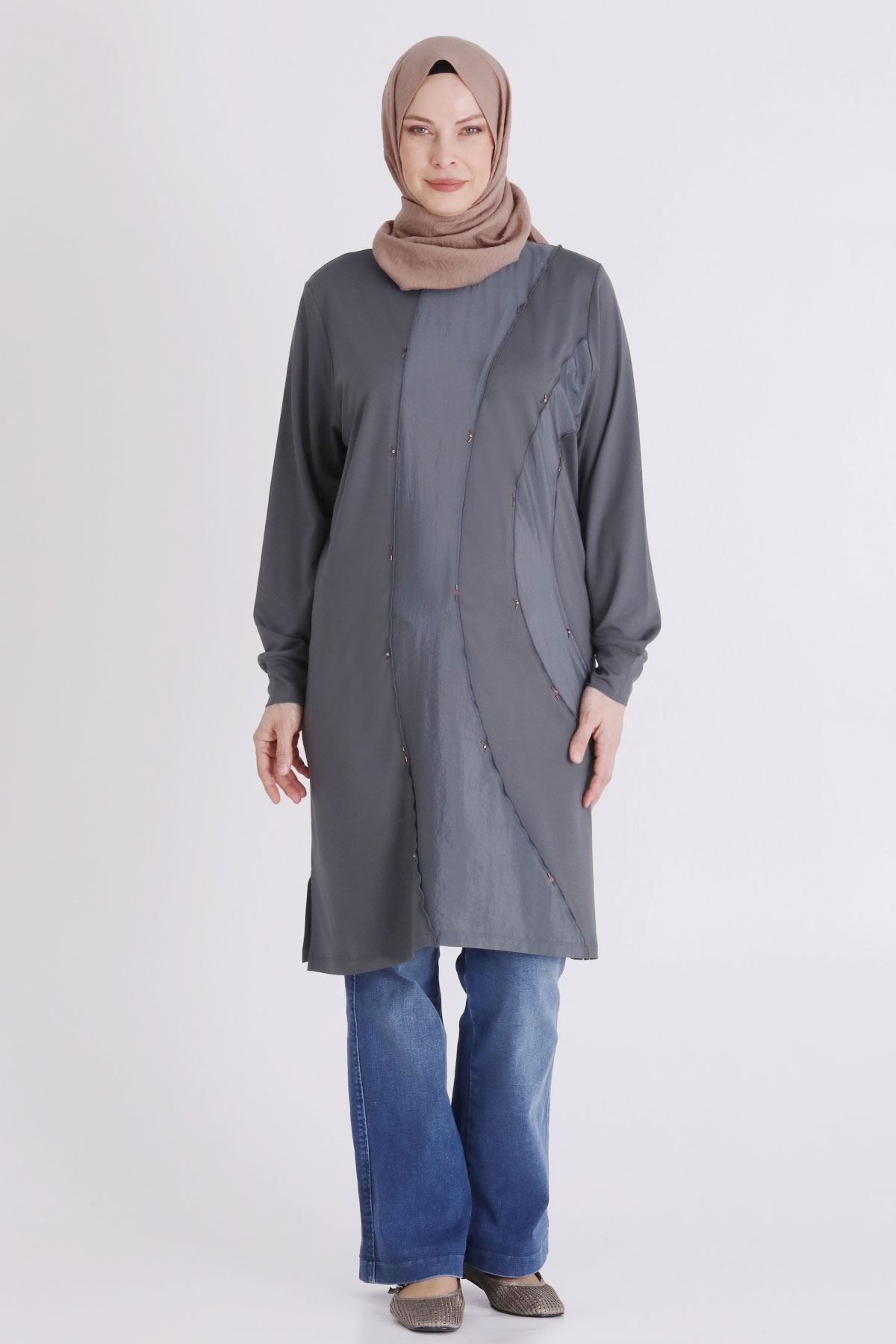Büyük Beden Tesettür Tunik 2070 Kül Rengi
