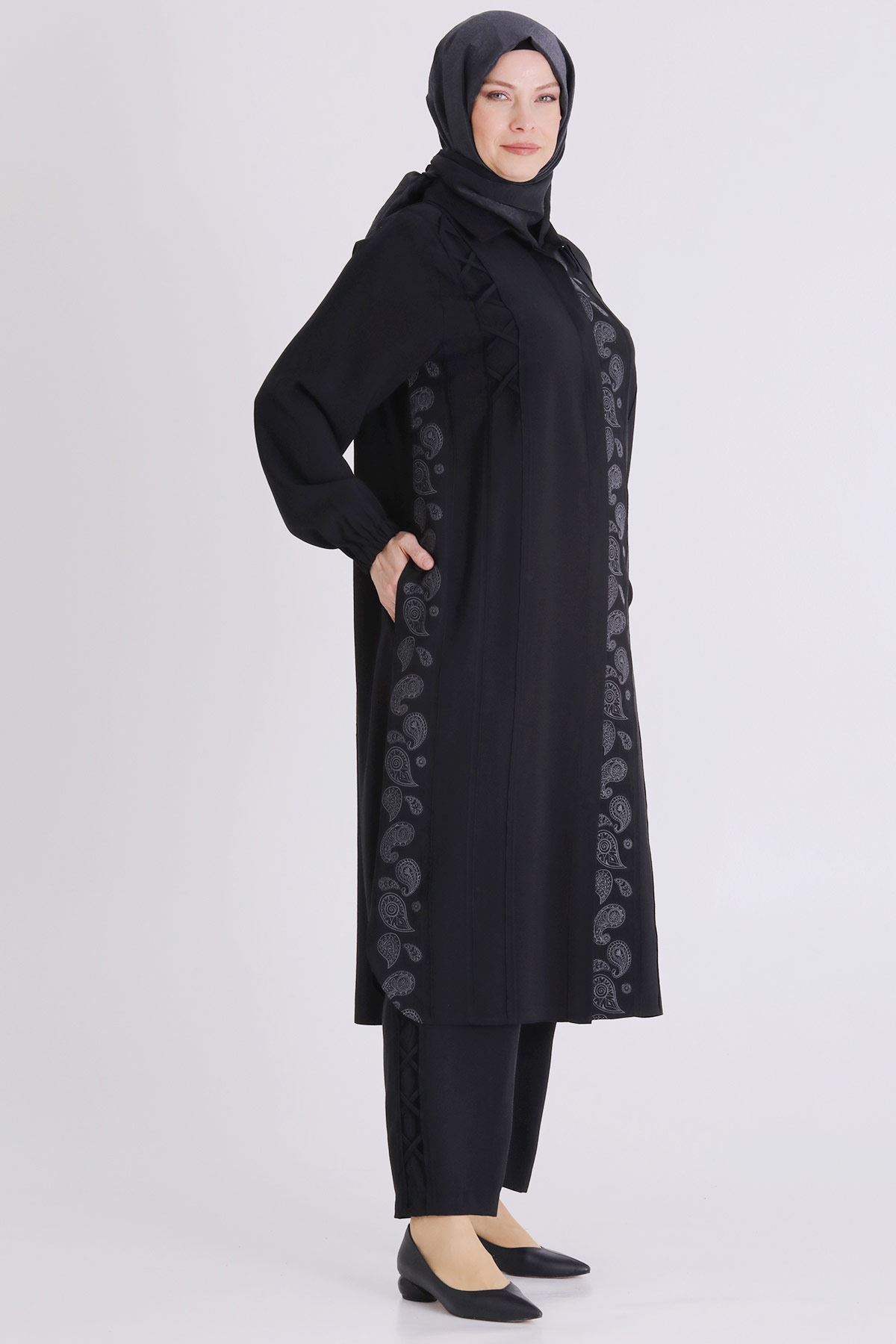Büyük Beden Tesettür Pantolonlu Takım 35142 Siyah