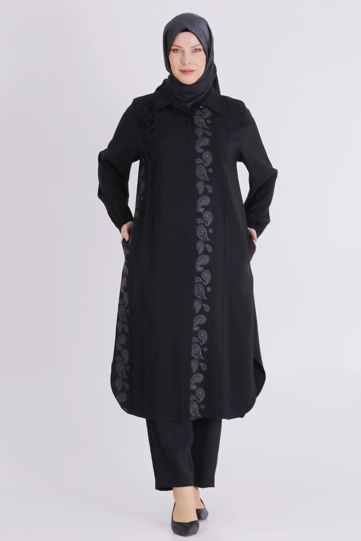 Büyük Beden Tesettür Pantolonlu Takım 35142 Siyah