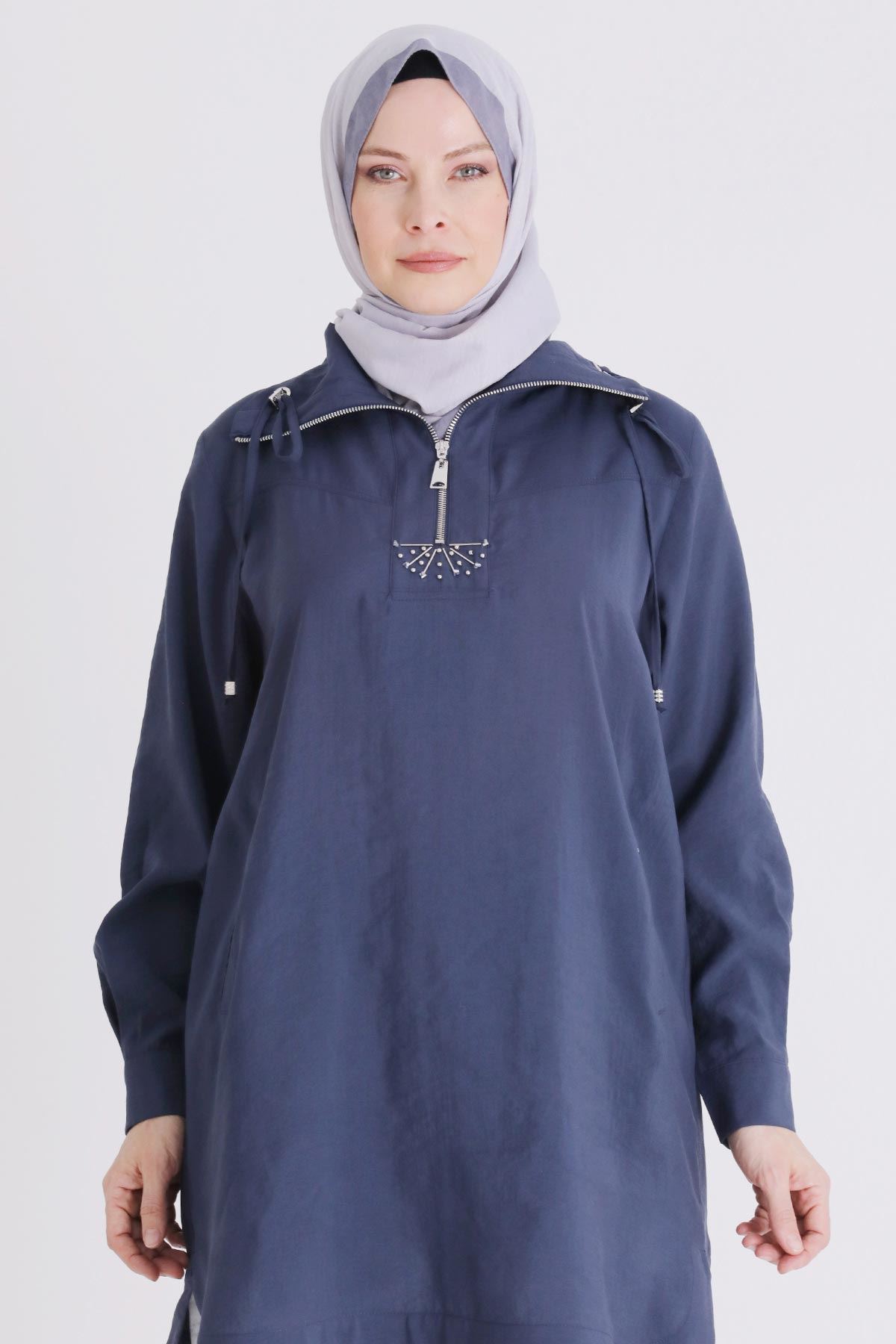 Büyük Beden Tesettür Tunik 23039 İndigo