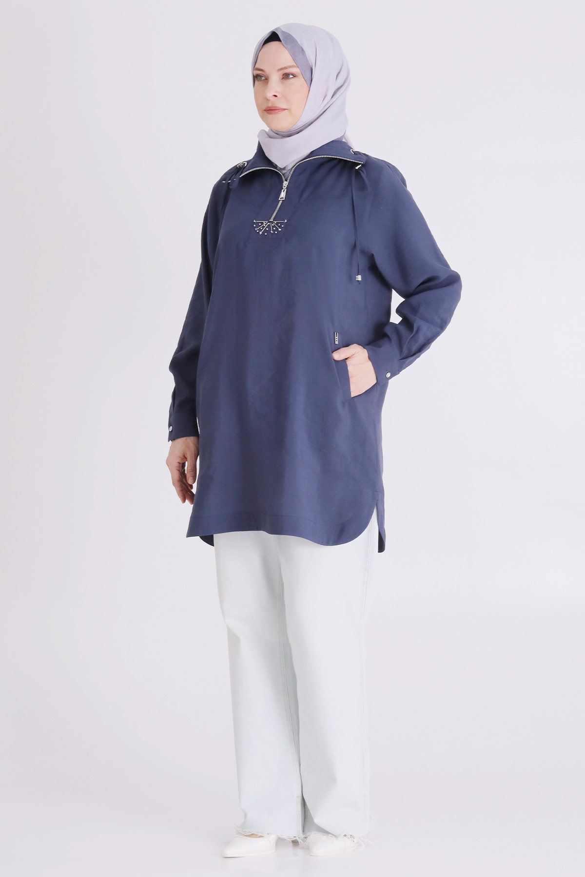Büyük Beden Tesettür Tunik 23039 İndigo