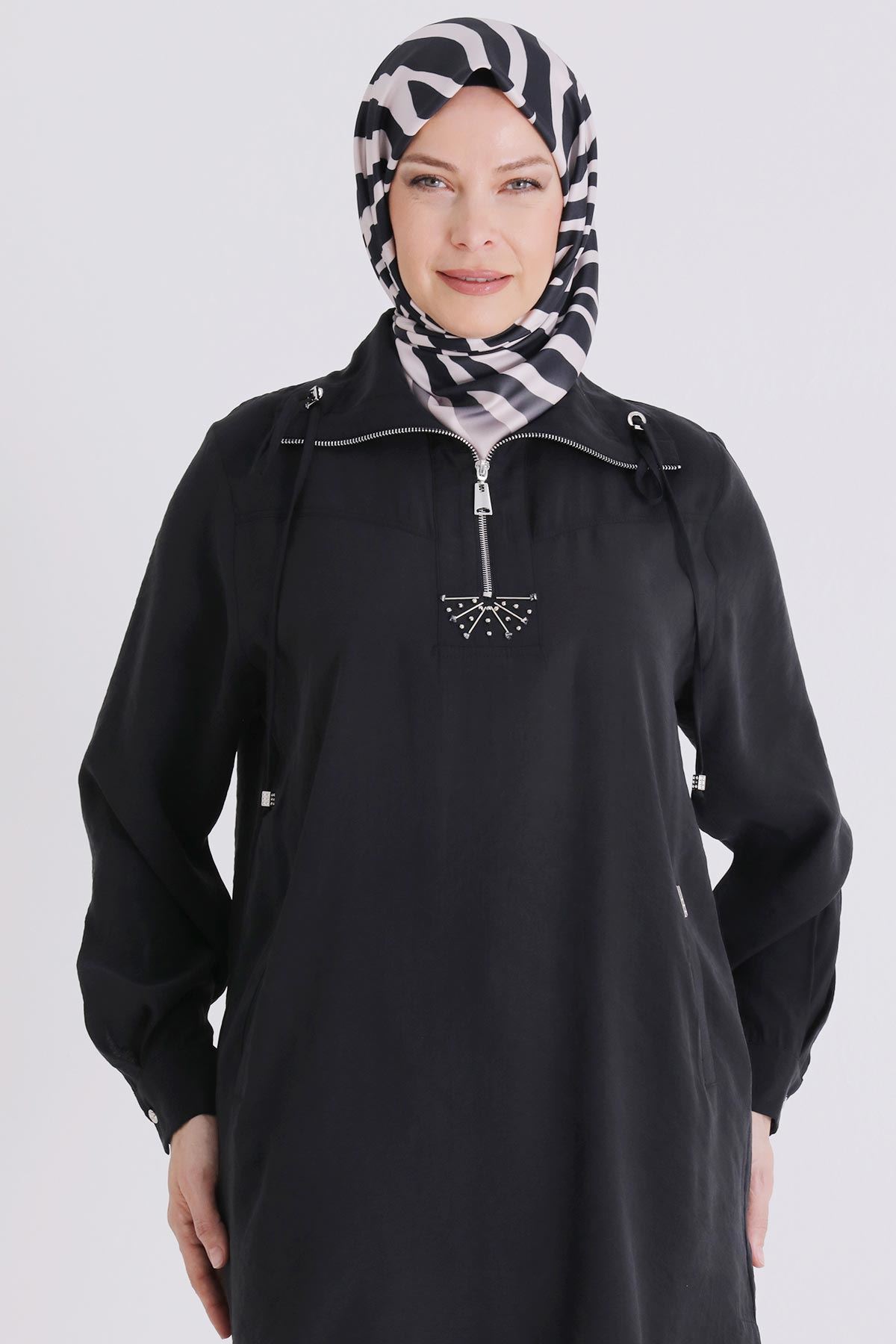 Büyük Beden Tesettür Tunik 23039 Siyah